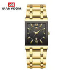 Load image into Gallery viewer, Men's sleek rectangular luxury watch in black and gold with date calendar display