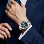 Load image into Gallery viewer, Men's luxury diamond night glow watch blue gold 41mm double calendar quartz wristwatch