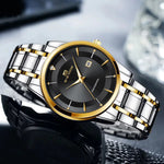 Load image into Gallery viewer, Men's luxury rhinestone watch 43mm blue gold stainless steel quartz business wristwatch