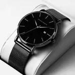 Load image into Gallery viewer, Classic Bauhaus men's watch ultra thin dark blue dial stainless steel business quartz watch