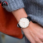 Load image into Gallery viewer, Hannah Martin rose gold ladies watch with rhinestone hour markers on genuine leather strap