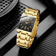 Men's rectangular black gold business watch luxury waterproof calendar quartz wristwatch