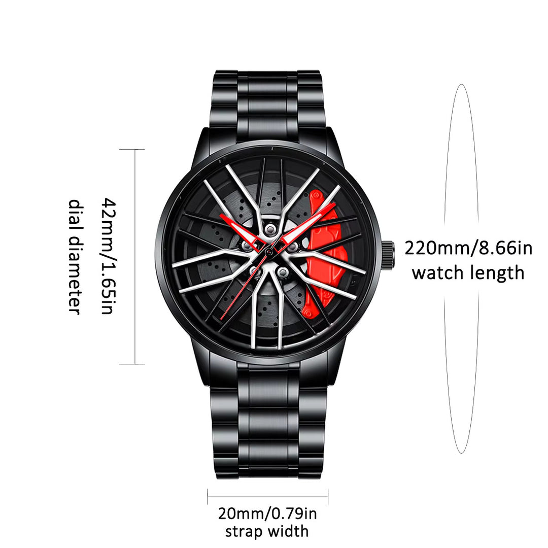Men's 42mm motorsport rotating dial watch with 3-bar water resistant stainless steel case