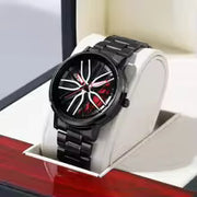 Men's 42mm car series rotating dial watch stainless steel 3ATM quartz sport wristwatch
