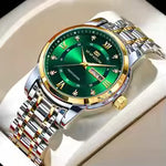 Load image into Gallery viewer, VA VA VOOM men's gold blue rhinestone luxury watch with week calendar quartz business wristwatch