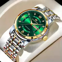 VA VA VOOM men's gold blue rhinestone luxury watch with week calendar quartz business wristwatch