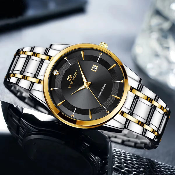 Men's luxury rhinestone watch 43mm blue gold stainless steel quartz business wristwatch