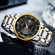 Men's luxury rhinestone watch 43mm blue gold stainless steel quartz business wristwatch