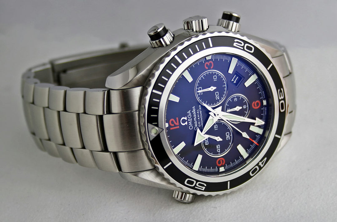 Omega chronograph watch on steel bracelet