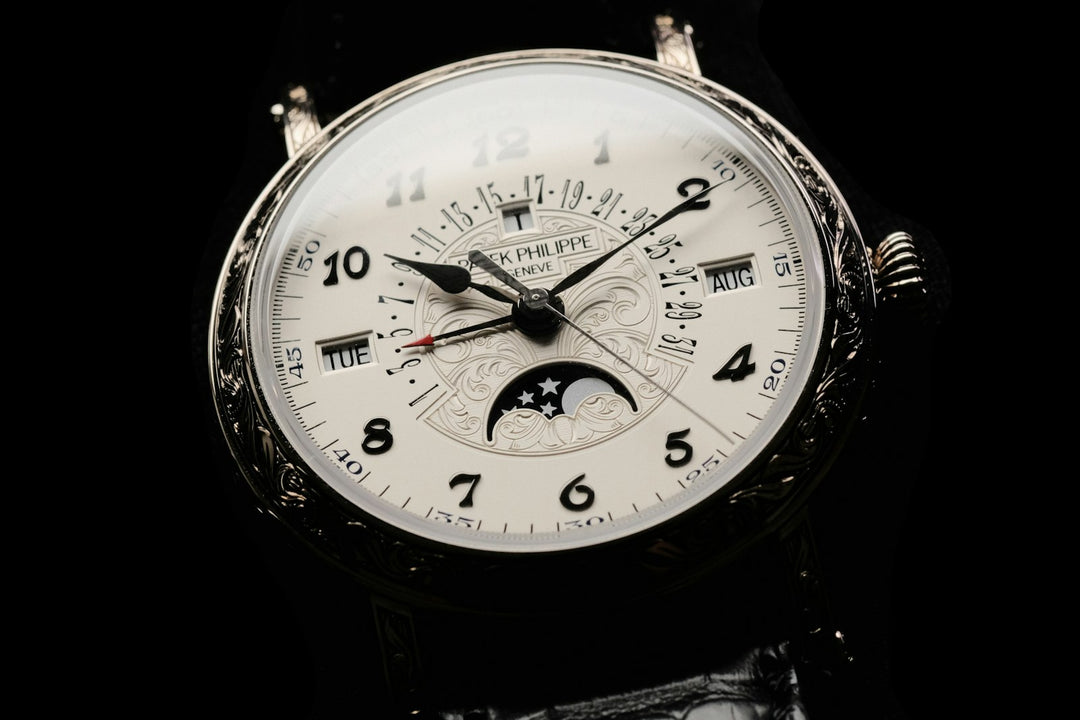 Patek Philippe luxury watch with white dial