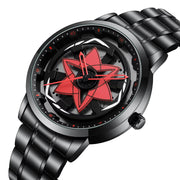 Men's car series rotating dial watch in black stainless steel with creative quartz movement