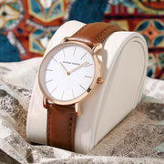 Hannah Martin women's rose gold watch 36mm ultra thin leather strap luxury ladies wristwatch