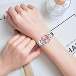 Load image into Gallery viewer, Women's pink rhinestone watch 29mm minimalist stainless steel ladies fashion wristwatch