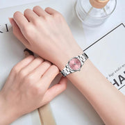 Women's pink rhinestone watch 29mm minimalist stainless steel ladies fashion wristwatch