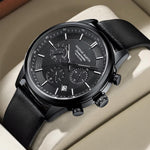 Load image into Gallery viewer, Hannah Martin men's chronograph style watch with genuine leather strap and multi-dial quartz movement