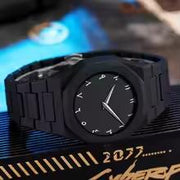 Side view of VA VA VOOM black military sport watch with large Arabic numeral dial